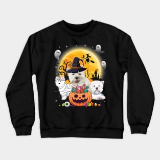 Westie Dog Mummy Witch Moon Ghosts Happy Halloween Thanksgiving Merry Christmas Day Crewneck Sweatshirt